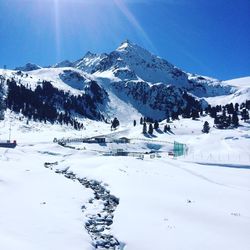 Scenic view of snowcapped mountains against sky