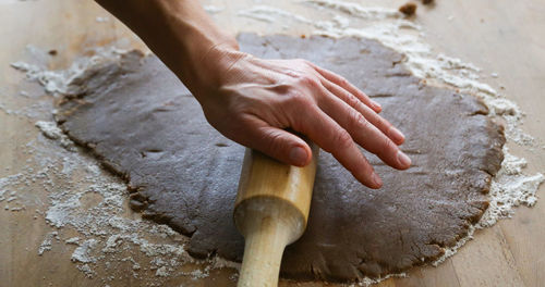 High angle view of person preparing food