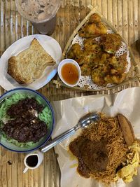 High angle view of food on table