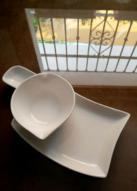 High angle view of empty plate on table