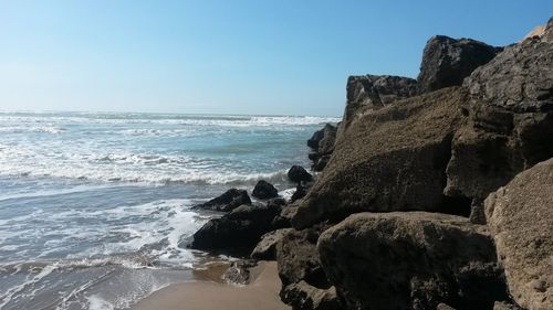 Scenic view of sea against clear sky