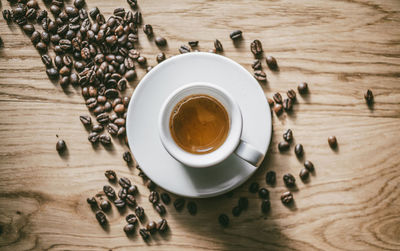 High angle view of coffee beans on table