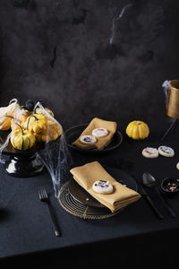 High angle view of various fruits on table