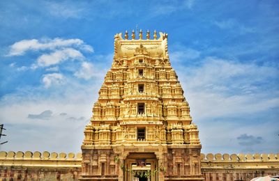 Low angle view of temple building against sky. this is the holy place for hindus 