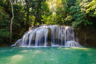 View of waterfall in forest