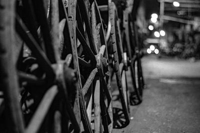 Close-up of bicycle at night