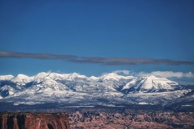 Scenic view of snowcapped mountains at canyonlands national park
