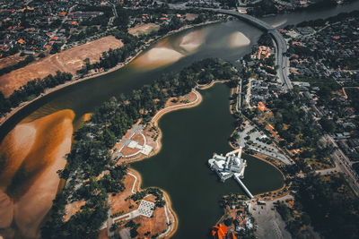 High angle view of buildings in city