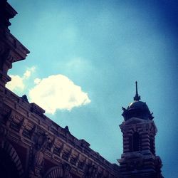 Low angle view of built structure against blue sky