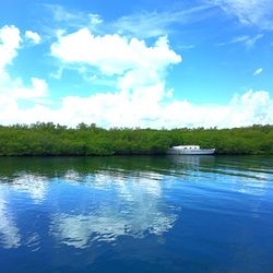 Reflection of clouds in calm lake