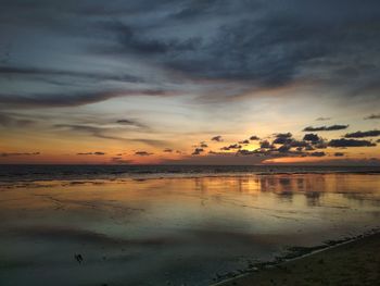 Scenic view of beach against sky during sunset