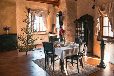 Empty chairs and table at home