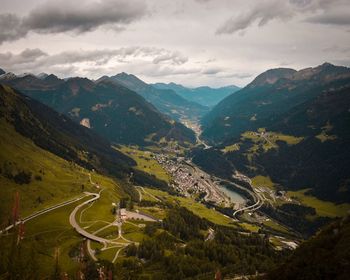 High angle view of mountain road against sky