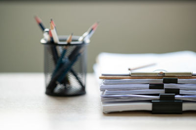 Close-up of books on table