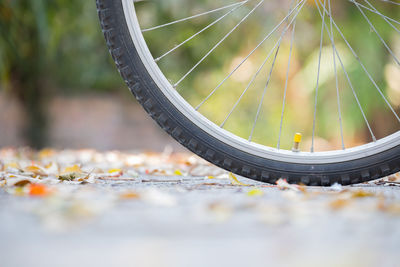 Close-up of bicycle on road