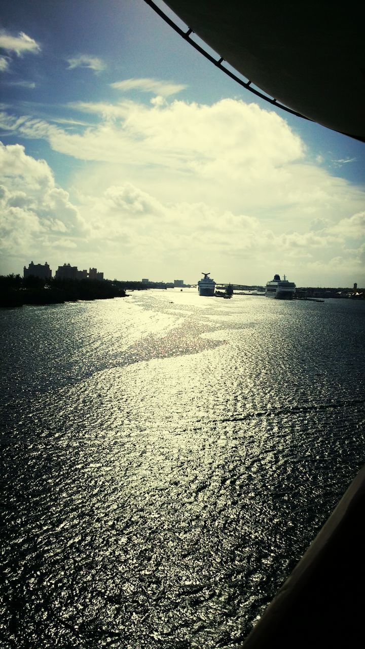 water, sky, transportation, sea, nautical vessel, mode of transport, cloud - sky, cloud, boat, waterfront, rippled, scenics, cloudy, tranquil scene, horizon over water, nature, tranquility, river, beauty in nature, no people