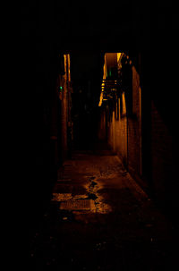 Empty alley amidst buildings at night