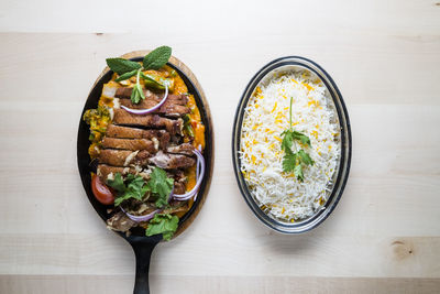 High angle view of food on table