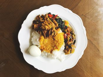 High angle view of food in plate on table