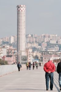 Woman walking on city street