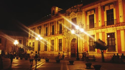 Illuminated building at night