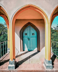 Closed door of building