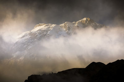 Aerial view of majestic snowcapped mountain