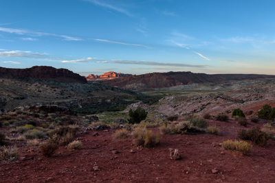 Desert landscape at dusk.