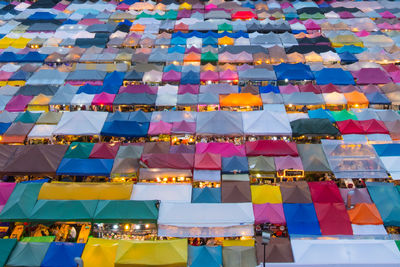 High angle view of multi colored umbrellas