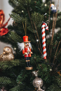 Close-up of christmas decorations on tree