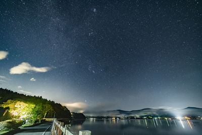 Scenic view of lake against sky at night