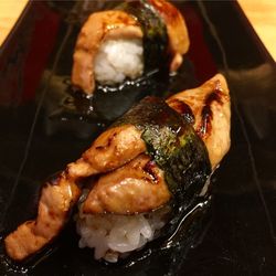 Close-up of served food in plate