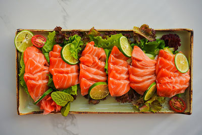 High angle view of sushi on table