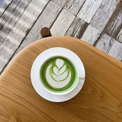 High angle view of matcha on table