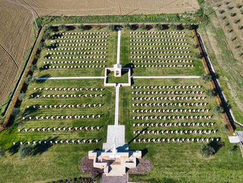 Aerial view of the english war cemetery in montecchio italy