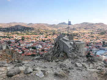 Aerial view of townscape against sky