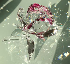 Crystal rose with reflection on table