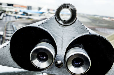 Close-up of binoculars outdoors