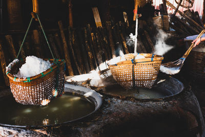 View of food in basket outdoors