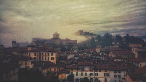 High angle view of townscape against sky at dusk