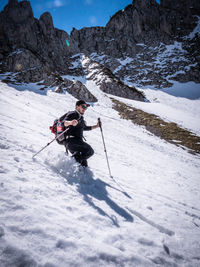 High angle view of person skiing in snow