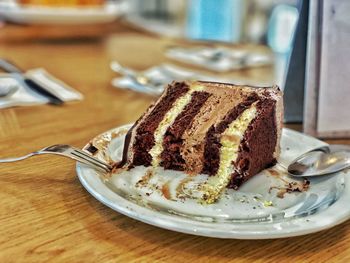 Close-up of cake in plate on table