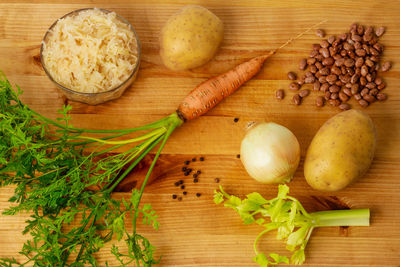 High angle view of vegetables on cutting board