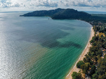 High angle view of bay against sky