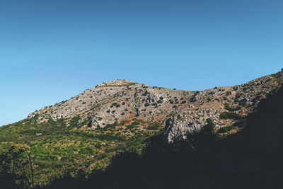 Scenic view of mountain against clear blue sky