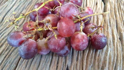 High angle view of grapes on table