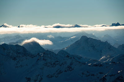 Scenic view of snowcapped mountains against sky