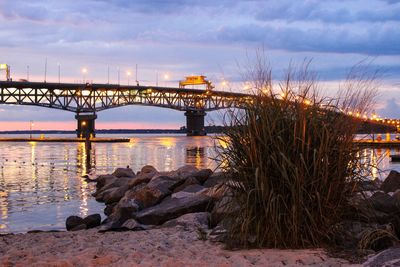 View of bridge over river during sunset