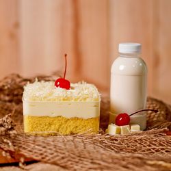 Close-up of dessert in glass on table