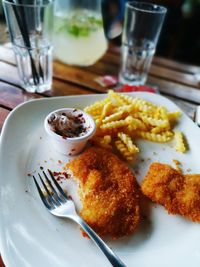 Close-up of food in plate on table